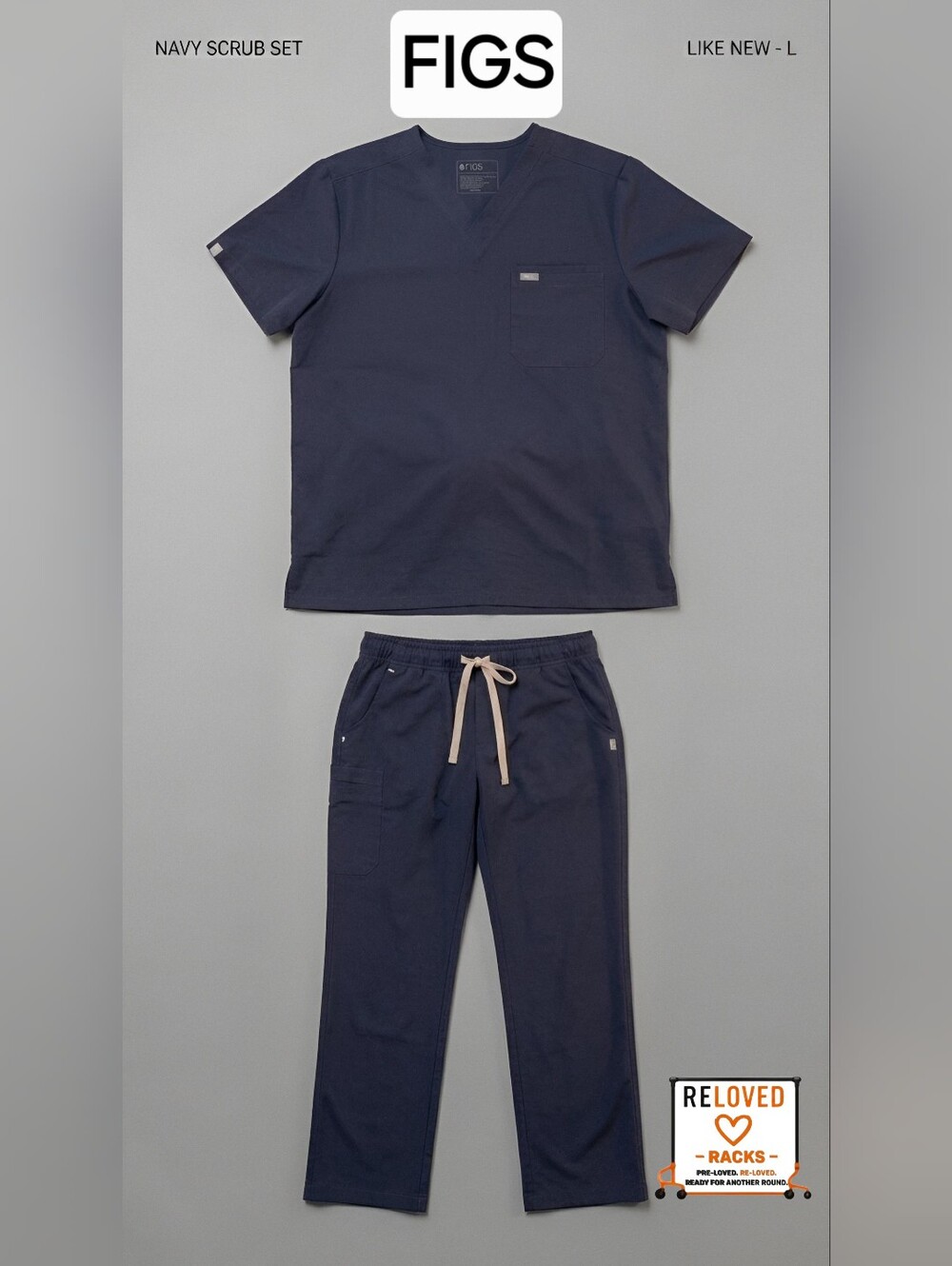 FIGS Unisex Technical Collection Navy Scrub Set - Size L (V-Neck Top & Pants)